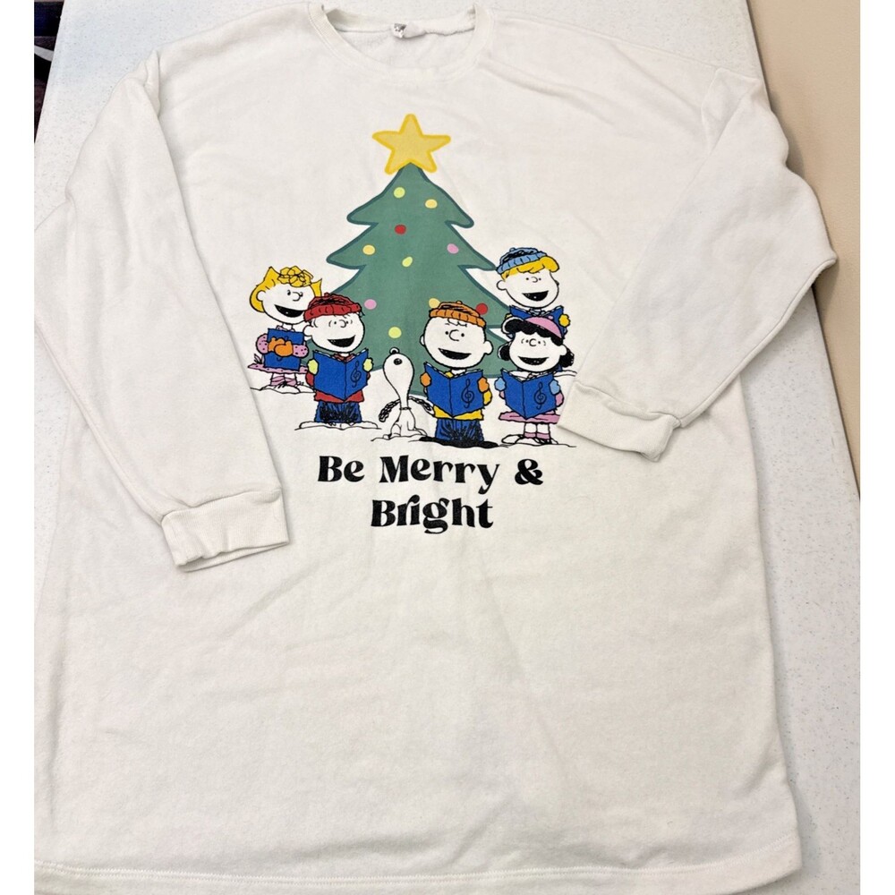 Peanuts Snoopy Nightgown Sleep Shirt Sweatshirt Womens Juniors XL Christmas